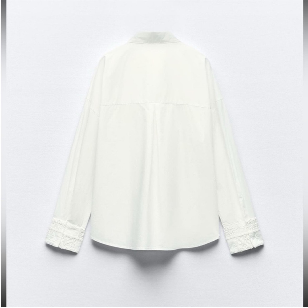 Zara, white, guipore lace pocket poplin shirt, Large - Picture 6 of 8